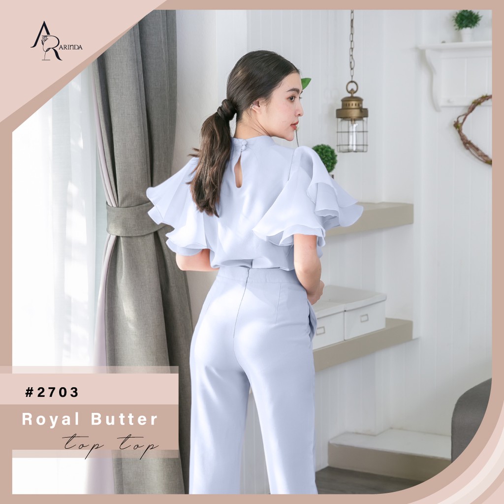 arinda-royal-butter-top-2703-เสื้อคอตั้ง-แต่งแขนระบายผ้าออแกนดี้