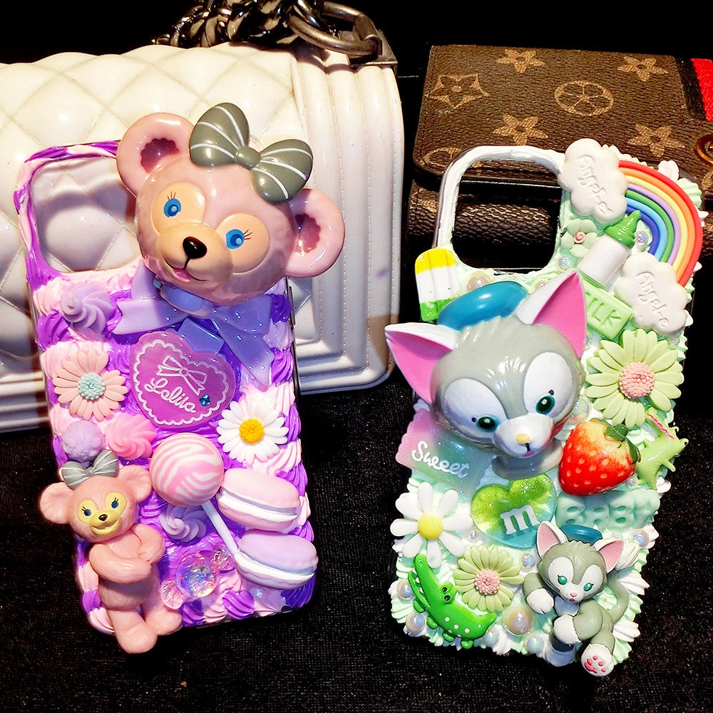 เคสโทรศัพท์การ์ตูนหมีdiyกรณีโทรศัพท์มือถือครีมกาววัสดุกระเป๋าแฮนด์เมดทำเองชุดเครื่องประดับเรซิน