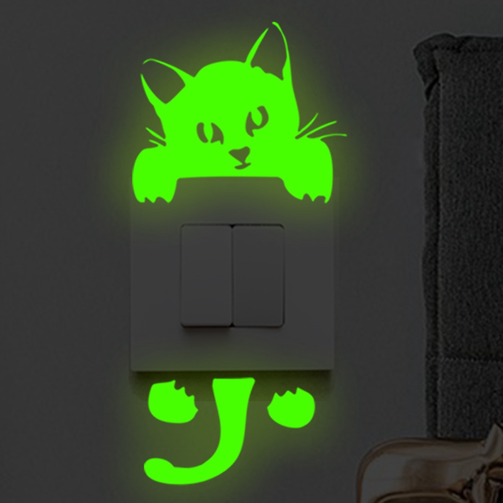 สติกเกอร์ติดผนัง-เรืองแสง-ลายการ์ตูนสัตว์-แมวน่ารัก-สําหรับตกแต่งบ้าน-ห้องนั่งเล่น