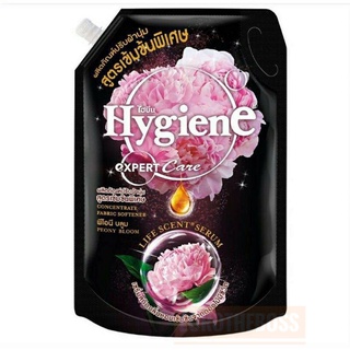 น้ำยาปรับผ้านุ่มไฮยีนเข้มข้นกลิ่นพีโอนีบลูมสีดำ 1150 มล (แบบหัวจุก) Hygiene Expert Care - Peony Bloom 1150 ml.