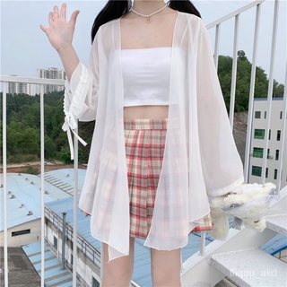 วิทยาลัยลม ชีฟอง ดวงอาทิตย์ แขนยาว หลวม ส่วนยาว แขนโคมไฟ ลูกไม้ ส่วนบาง ผ้าคลุมไหล่ ผู้หญิง