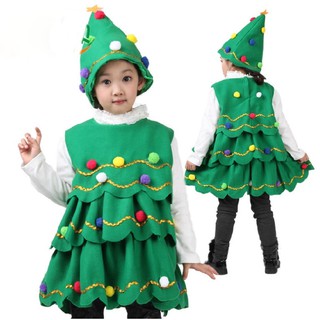 พร้อมส่งในไทย!!ชุดเพร้อมหมวก/เครื่องแต่งกายคริสต์มาสสำหรับเด็กชุดต้นคริสต์มาสสำหรับเด็กผู้หญิงเครื่องแต่งกายต้นไม้