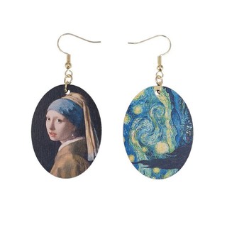 ARIN❥Johannes Vermeer Oil Painting Art Girls Natural Wood Earrings Jewelry