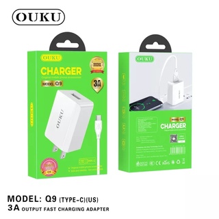 OUKU Q9 หัวชาร์จ พร้อมสายชาร์จ 3A ชาร์จเร็ว ชาร์จมือถือ​ Android​ Ios Type-C สายยาว1เมตร(แท้100%) ชุดชาร์จ 1USB 3A หัวชา