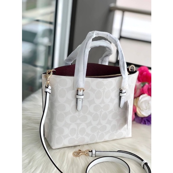 ผ่อน0-กระเป๋าสะพายข้าง-coach-c4250-mollie-tote-25-in-signature-canvas-ลายซี-สีขาว