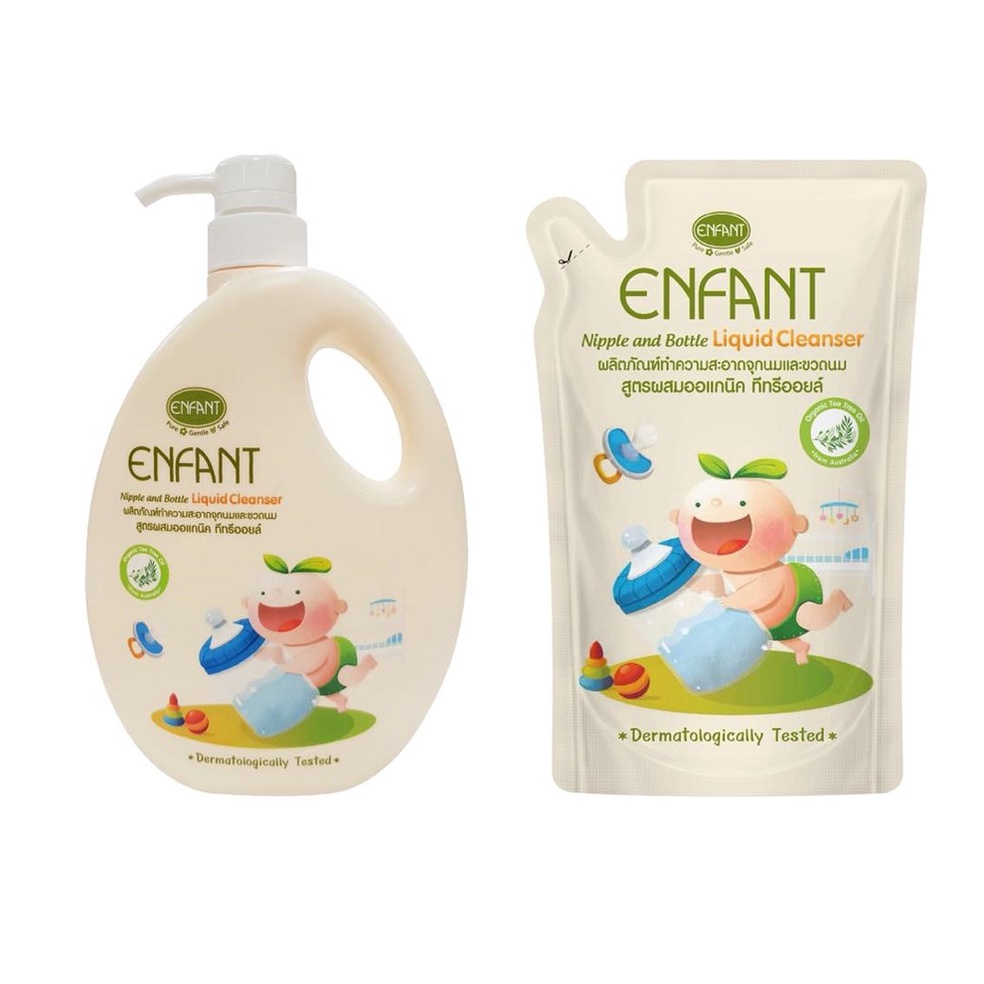 รูปภาพสินค้าแรกของEnfant (อองฟองต์) ผลิตภัณฑ์ทำความสะอาดจุกนมและขวดนม สูตร Double Cleanser ขวดปั้ม 700 มล. และแบบถุงเติม 600 มล