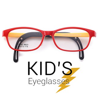 KOREA แว่นตาแฟชั่นเด็ก แว่นตาเด็ก รุ่น 8823 C-6 สีแดงขาเหลือง ขาข้อต่อ วัสดุ TR-90 (สำหรับตัดเลนส์) เบาสวมไส่สบาย