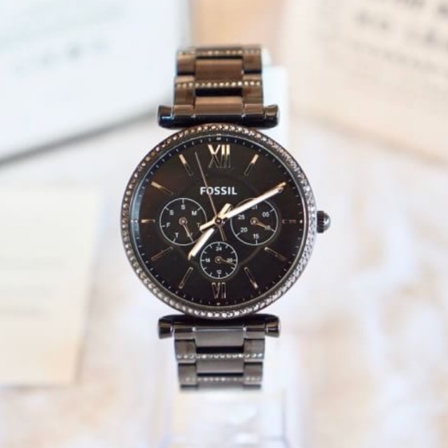 ผ่อน0-นาฬิกา-fossil-carlie-chronograph-black-stainless-steel-womens-watch-es4543-สแตนเลส-สีเำ