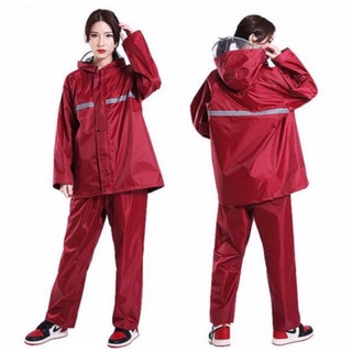 Peaksports Store（7สี）New Alitech ชุดกันฝน เสื้อกันฝน สีกรมท่า มีแถบสะท้อนแสง รุ่น หมวกติดเสื้อ Waterproof Rain Suit