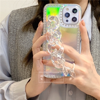 เคสไอโฟน7พลัส มีสายโซ่ เคส ไอโฟน12Pro transparent chain wristband case 7p Apple 11 mobile phone case iPhone 12pro max / เคส XR full package เคส ไอโฟน7p เคสไอโฟน8พลัส xsmax เคส ไอโฟน11 soft 8plus laser เคสไอโฟนx silica gel fall protection case