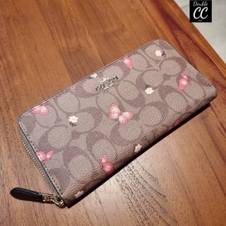 (แท้ 💯%‼ Factory) CO ACH 2858 ACCORDION ZIP WALLET IN SIGNATURE CANVAS WITH BUTTERFLY PRINT