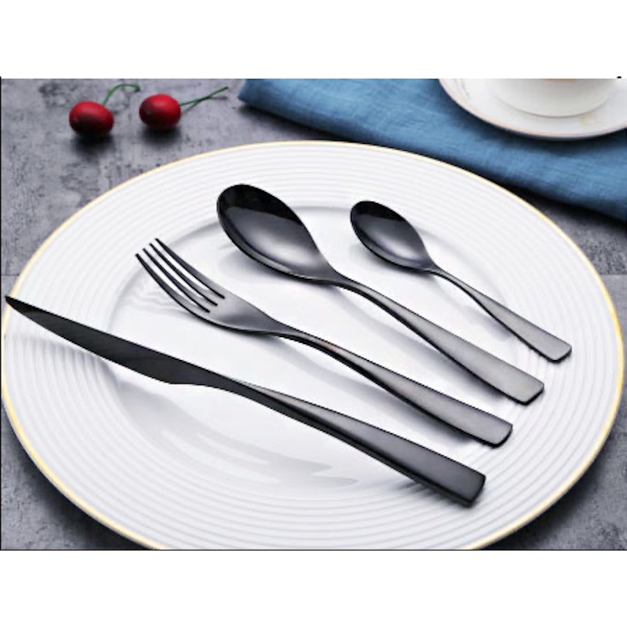 ชุดช้อนส้อมสีดำ-black-pearl-cutlery-set-เรียบหรู-มีสไตล์-อุปกรณ์บนโต๊ะอาหาร