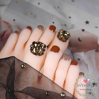❤Shining Gold Diamante Fake Footnails Summer Charming Paillette Decoration Full Cover Wearable