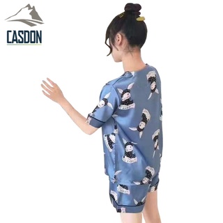CASDON-ชุดนอนผ้าซาติน ชุดนอนแฟชั่น ชุดนอนแขนสั้น ชุดนอนกางเกงขาสั้น รุ่น FA-SDY สวมใส่สบาย ระบายอากาศได้ดี