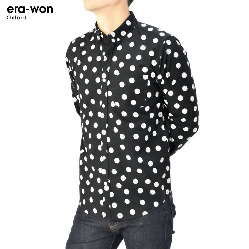 erawon-shop-0835di-เสื้อเชิ้ตผู้ชายแขนยาว-อ็อกส์ฟอร์ด-oxford-print-ทรง-regular-fit-สี-dice