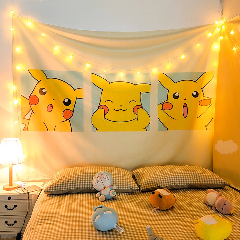 แต่งห้อง-ผ้าแขวนผนัง-อนิเมะ-pokemon-pikachu-แขวนผ้าพื้นหลังผ้าอินเทอร์เน็ตคนดังห้องนั่งเล่นเช่าห้องพักหอพักตกแต่งผ้า