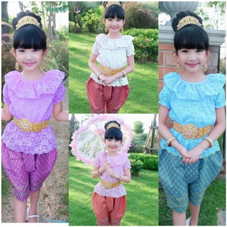 ชุดไทยเด็กผู้หญิง ชุดไทยใส่ไปโรงเรียน ชุดไทย3-10ปี #nd