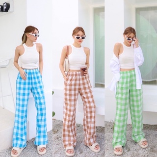 new in❄️🤎🎄 scotty pants (390฿ฟรีส่ง) กางเกงขายาวเอวสูง ลายสก๊อต เนื้อผ้าคอตตอน มีซับใน