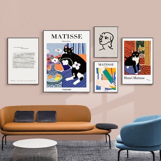 Henri Matisse ภาพโปสเตอร์ ภาพวาดผ้าใบ รูปแมวแอปสแตรกท์ สไตล์วินเทจ สําหรับตกแต่งผนังบ้าน