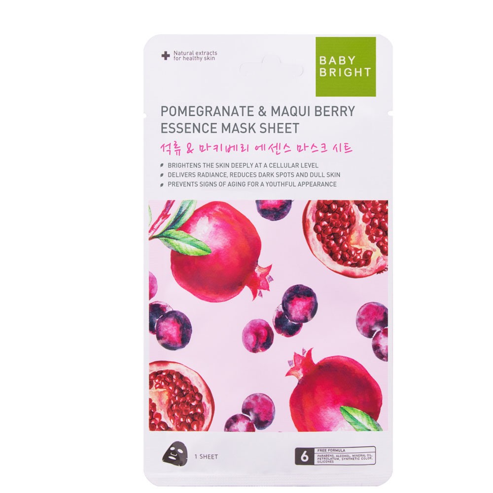 แผ่นมาส์กหน้า-เบบี่ไบร์ท-ทับทิม-amp-มาคีเบอร์รี่-baby-bright-pomegranate-amp-maqui-berry-mask-sheet