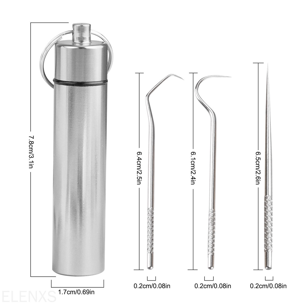 ไม้จิ้มฟันไม้จิ้มฟันโลหะสแตนเลสแบบพกพา-3-ชิ้นนํากลับมาใช้ใหม่ได้พร้อมกล่องเก็บ-elen