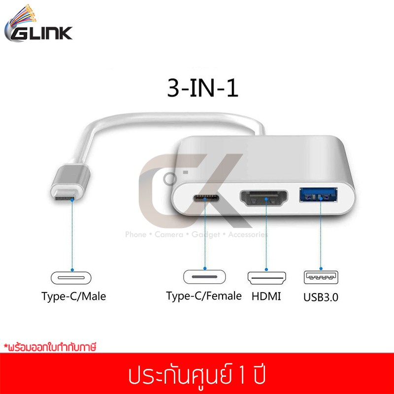 glink-สายแปลงสัญญาณ-usb-type-c-male-converter-adapter-to-hdmi-female-สีขาว-รุ่น-gl-007c