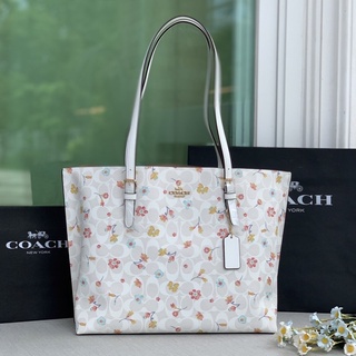 🎀 (สด-ผ่อน) กระเป๋า สีขาวลายซีดอก C8612 COACH MOLLIE TOTE IN SIGNATURE CANVAS WITH MYSTICAL FLORAL PRINT