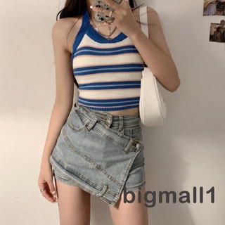 Bigmall- เสื้อกั๊กถักแฟชั่นสําหรับสตรีเซ็กซี่เปลือยหลังพิมพ์ลาย