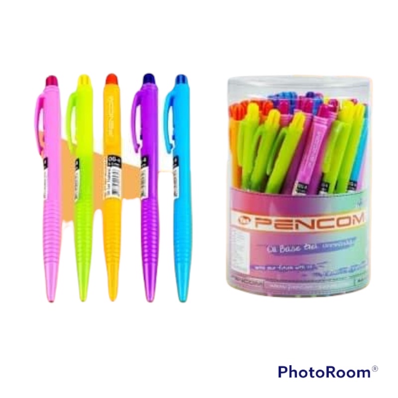 Pencom ปากกาหมึกน้ำมันแบบกด แพ็ก 50 ด้าม ด้ามคละสี | Shopee Thailand