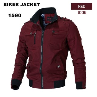 BIKER JACKET เสื้อ jacket สำหรับ ขี่มอเตอร์ไซค์ผ้าหนาสวยเท่ห์ สบายไม่ร้อน ไม่เป็นขุย เท่ห์ขั้นสุด คุณภาพเยี่ยม สีแดง