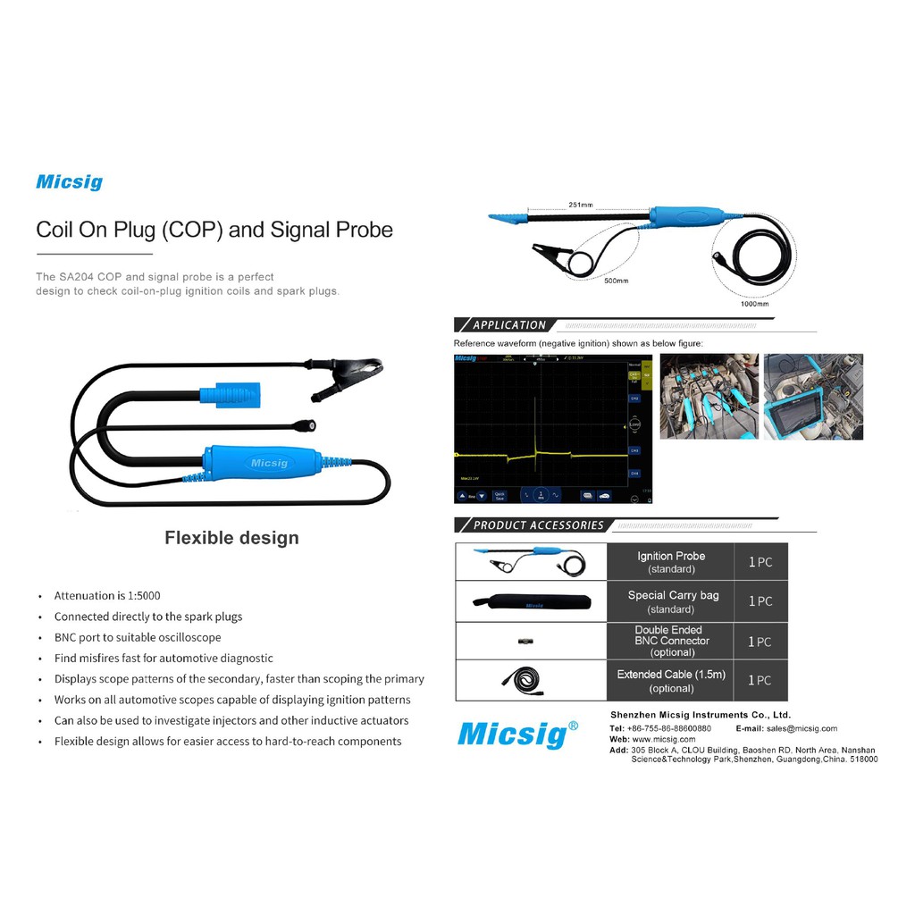 micsig-sa204-โพรบรถยนต์-coil-plug-เหมาะสำหรับ-ออสซิโลสโครปใช้กับเครื่องยนต์