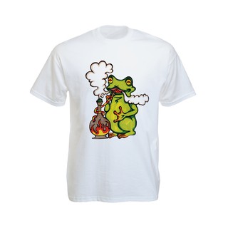 เสื้อยืดราสต้า Tee-Shirt Frog Smoking  เสื้อยืดคอกลมสีดำลายตัวการ์ตูนกบใหญ่สีเขียว