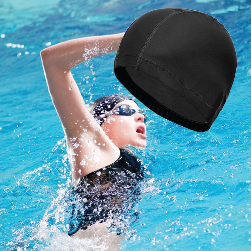 ภาพสินค้าหมวกว่ายน้ำสีดำเคลือบPU กันน้ำ ป้องกันผมเสียจากคอลลีน/น้ำทะเล ผู้ชาย ผู้หญิง จากร้าน pekihome บน Shopee ภาพที่ 4