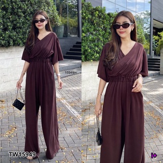 TW15949 Jumpsuit จั้มสูทขายาว เนื้อผ้าเรย่อน เนื้อผ้าหนา นุ่ม ยืด ใส่สบาย