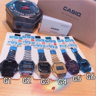 CASIO Casio รุ่นย้อนยุคทองแนวโน้มย้อนยุคทองนาฬิกาตารางนาฬิกาอิเล็กทรอนิกส์ดิจิตอล Unisex ชายและหญิงสวมใส่ (A-168WG-9 W)