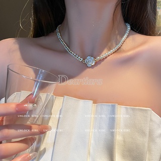 สร้อยคอโซ่ ประดับไข่มุก ดอกคามิเลีย หรูหรา สไตล์ฝรั่งเศส เรโทร สําหรับผู้หญิง