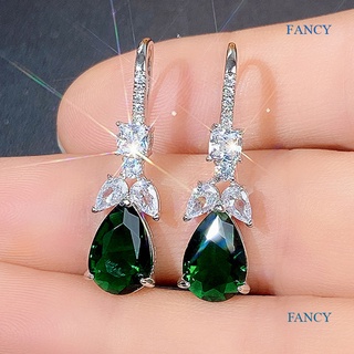 สินค้า Fancy ต่างหู รูปลูกบาศก์ ประดับเพทาย สีเขียว หรูหรา เครื่องประดับ สําหรับผู้หญิง งานแต่งงาน