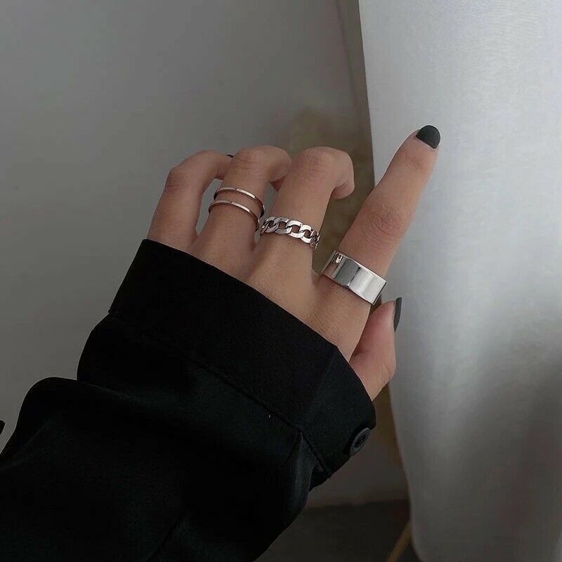 ชุดแหวนนิ้วชี้-แบบเปิด-ปรับได้-สไตล์เกาหลี-เรียบง่าย-สามชิ้น