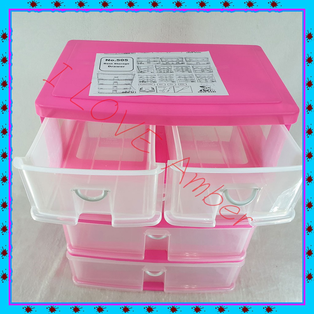 ชื่อ-drawer-pink-clear-acrylic-set-2-pcs-กล่องลิ้นชักใส่ของอเนกประสงค์-4-ชั้น-5ช่อง-รุ่น-kk505-4-ช่องเล็ก-2-ช่องใหญ่-3-ช