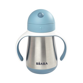 Beaba ขวดน้ำหัดดื่มสแตนเลส Stainless Steel Straw Cup with Handles 250ml - Windy Blue