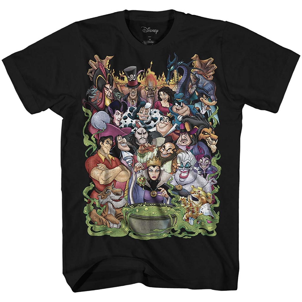 เสื้อยืดลายกราฟฟิกเสื้อยืดคอกลมแขนสั้นพิมพ์ลาย-disney-villains-group