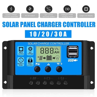 ตัวควบคุมพลังงานแสงอาทิตย์ 10A 20A 30A พร้อมพอร์ต USB คู่ 12 24V จอแสดงผล LCD