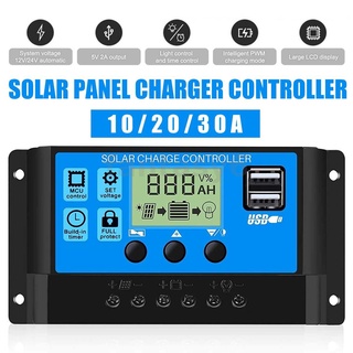 ตัวควบคุมพลังงานแสงอาทิตย์ 10A 20A 30A พร้อมพอร์ต USB คู่ 12 24V จอแสดงผล LCD