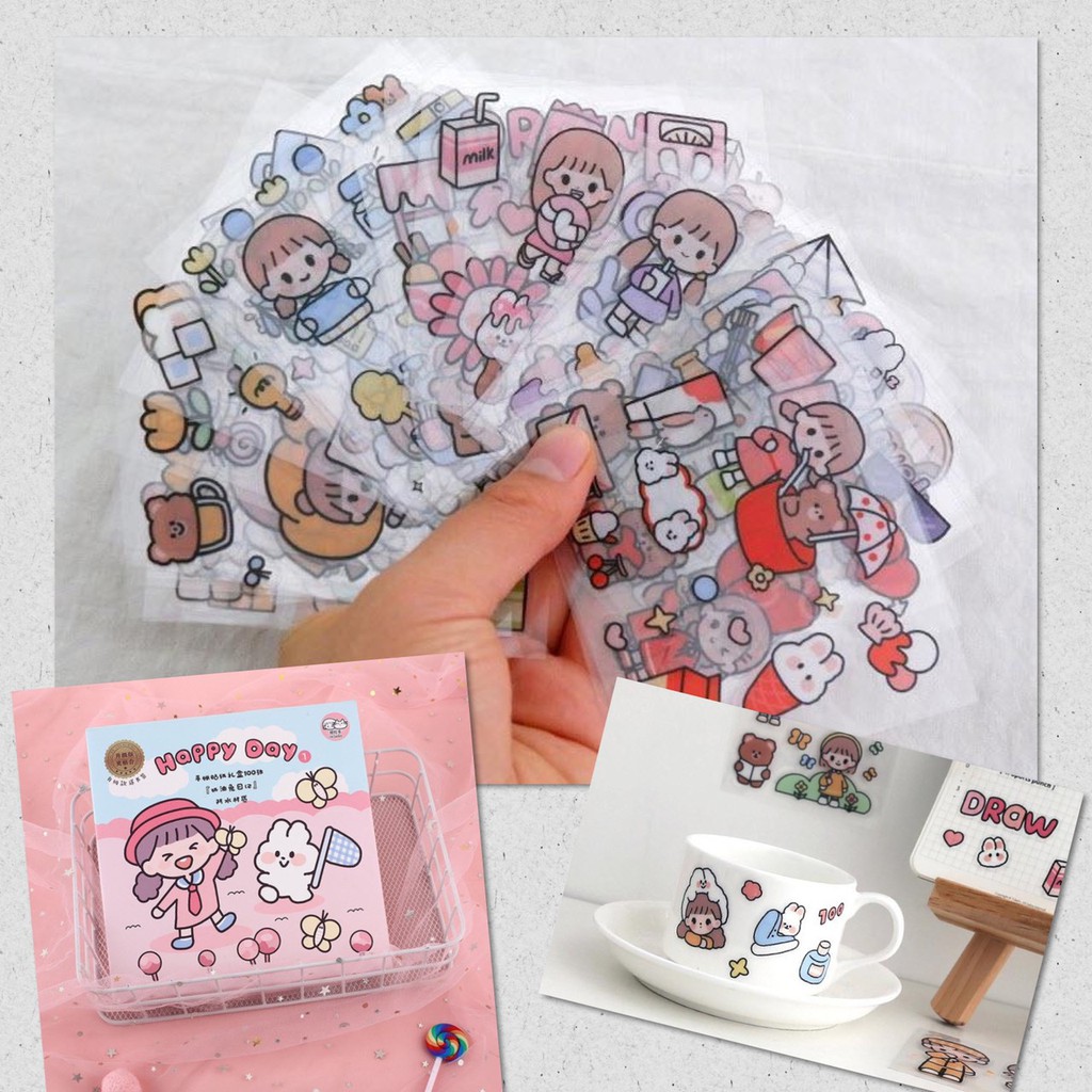 [กล่องละ 100 ดวง] สติ๊กเกอร์ เด็กสาวน้อย Sticker น่ารัก สำหรับติดตกแต่ง ...