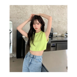 พร้อมส่ง🔥 lemon crop top — เสื้อครอปไหมพรมแขนกุดสไตล์โคเรีย