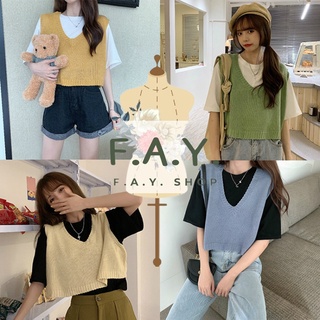 F.A.Y. 💫  73031 เสื้อกั๊ก เสื้อก๊กไหมพรม คอวี สีพื้น สไตล์ย้อนยุคเกาหลี