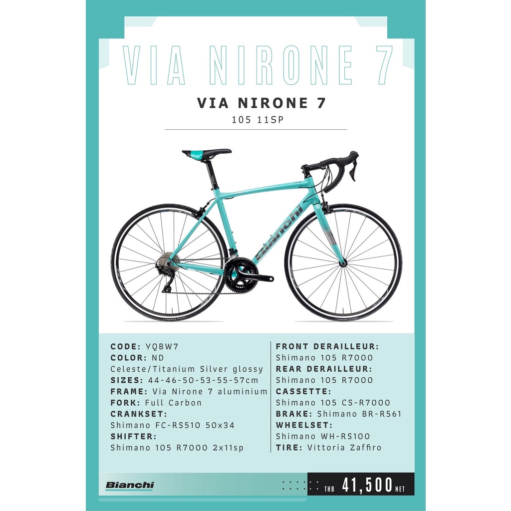 จักรยานเสือหมอบ-bianchi-via-nirone-7-shimano-sora-2-9sp-จาน-compact-2021-สีเขียวเซเลเต้-ไซส์-53