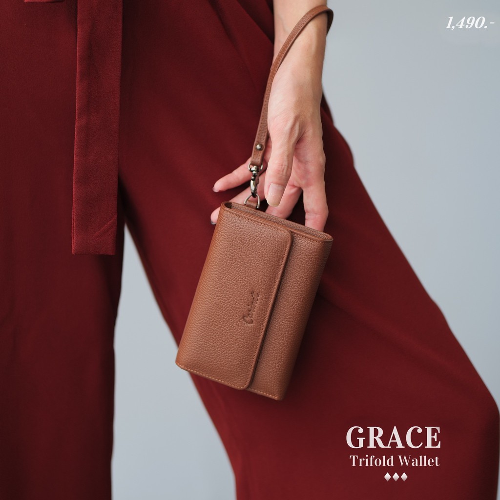 รูปภาพสินค้าแรกของแจกโค้ด Grace Luxury Trifold Wallet with Wristlet