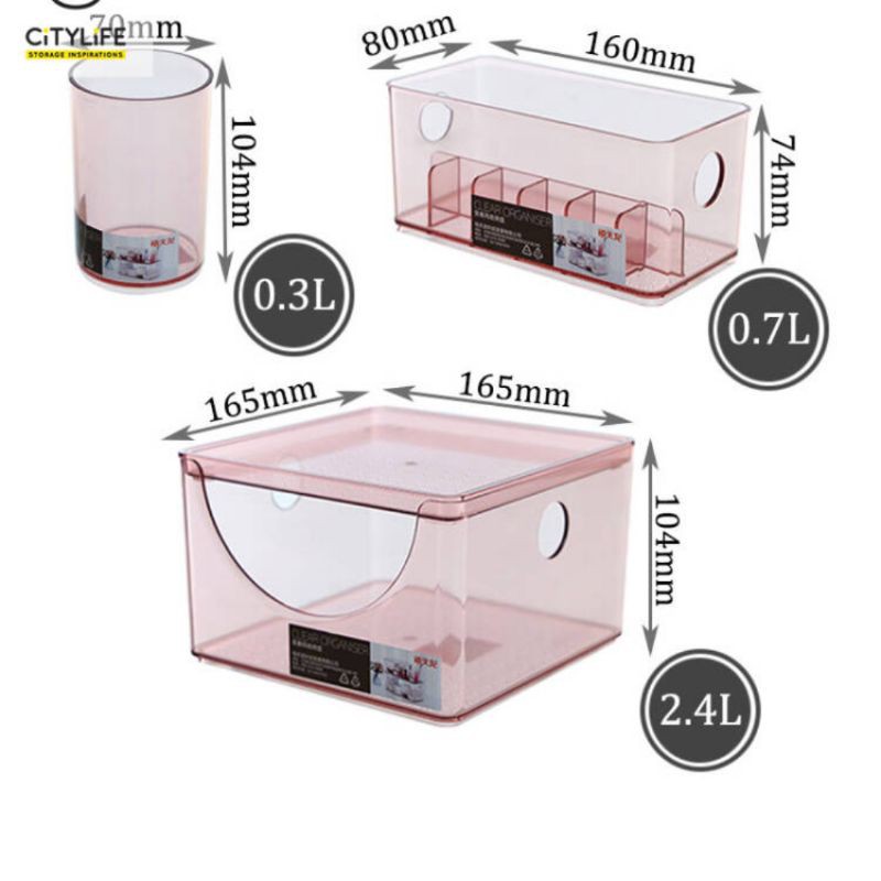 กล่องใส่เครื่องสำอางค์-อะคริลิค-เนื้อใสสีชมพู-กล่องอเนกประสงค์-เซต-3-ชิ้น-ราคาต่อ1เซต