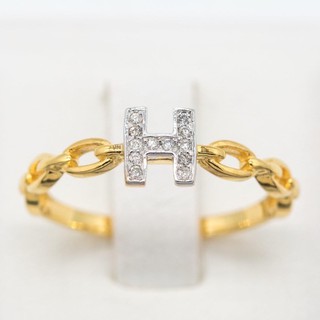 สินค้า Happy Jewelry แหวนเพชรแท้ แหวนตัวอักษร H ใส่สวย น่ารัก ด้านข้างเป็นโซ่ สวยเก๋ ตัวเรือนทองแท้ 37.5% 9K ME584